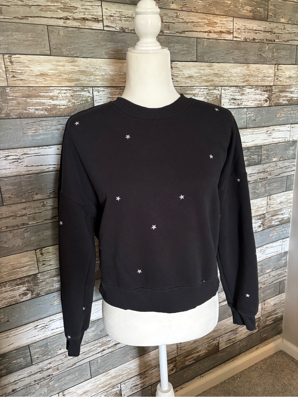 C&C California Black Star Celestial Print Crewneck Sweatshirt Womens Size S